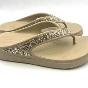 Crocs Women's Sloane Glitter Wedge Flip Flop Beige 207665-2J2  Size 10